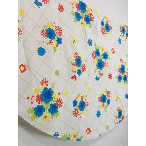 1960s Mod Retro Flower Power Table cloth Round Butterfly Blue Red Yellow 68" Che - Picture 3 of 14